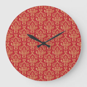 Grande Vermelho Elegante com relógio Dourado de parede D