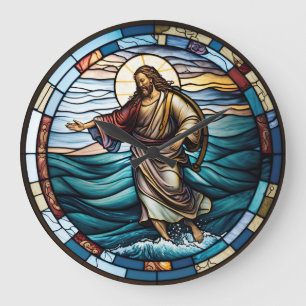 Grande Vidro congelado Jesus andando no relógio de Design