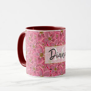 Grandes flores rosa. Caneca de café de duas tonal