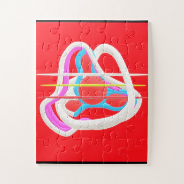 Grandes formas quebra-cabeça geométrica cor vermel (Vertical)