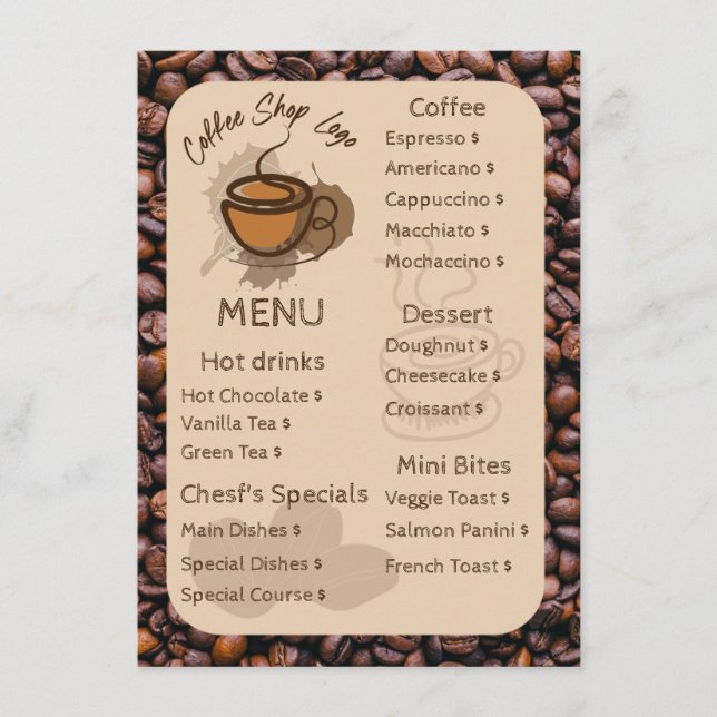 Grãos de Café Casual Adicione Seu Menu Café (Frente)