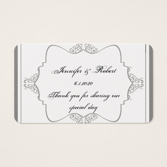 Graphite Cinza Filigree Posh Wedh Tag Favor (Frente)