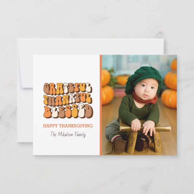 Grateful Cartão com fotos de tipografia abençoada (Frente)