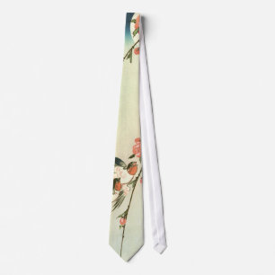 Gravata 桃の花に燕, flor do pêssego do 広重 e ando