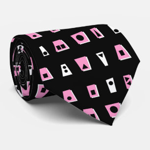 Gravata 020216 - Pink, White and Black on Black (Rosa, bra