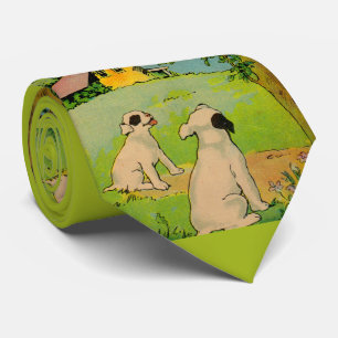 Gravata 1914 dois cães e um pequeno gato branco