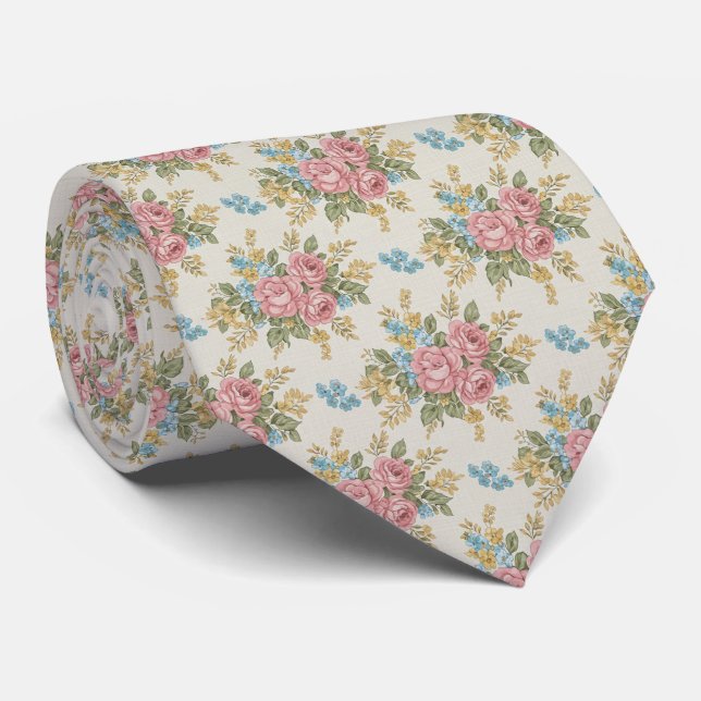 Gravata 1940s Retro Bouquet Floral Pattern (Rolled)