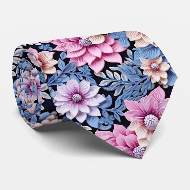 Gravata 3 D Rosas Cor-de-Rosa (Rolled)
