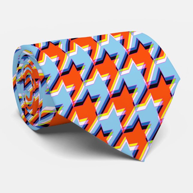 Gravata 3d Laranja Azul Houndstooth Glitch (Rolled)
