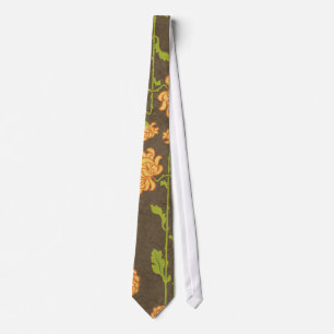 Gravata 6184_floral-laranja-verde-castanho-RETRO FLOWERS V