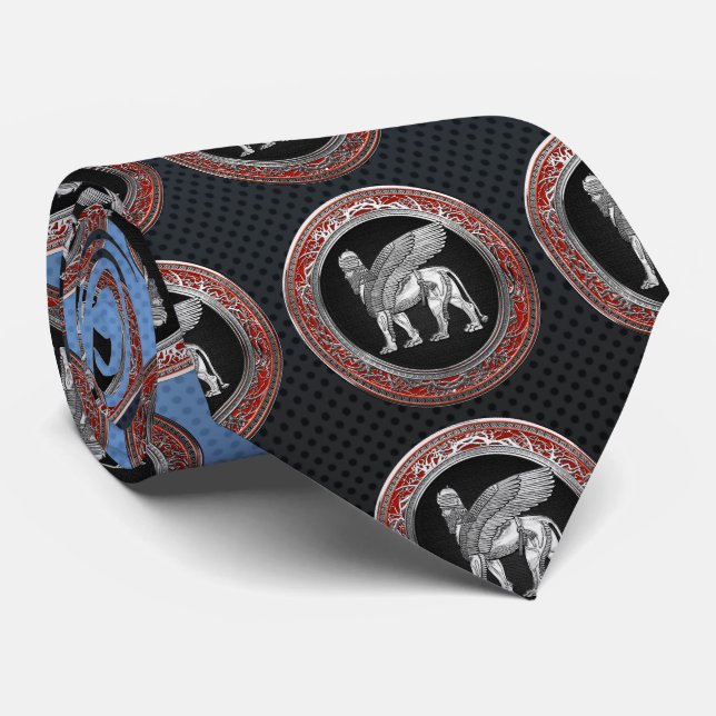 Gravata [700] Leão Assírio - Silver Lamaçu (Rolled)