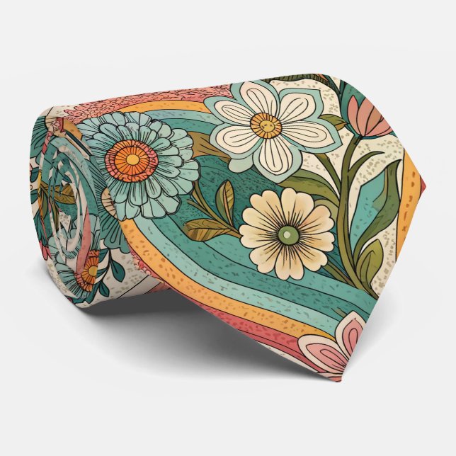 Gravata 70s Brown Floral Custom Tie – Elegant Fashion (Rolled)