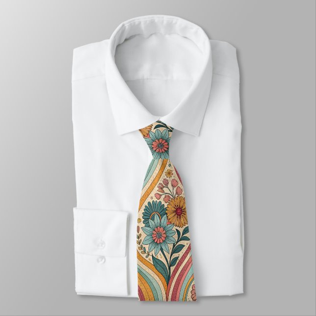 Gravata 70s Brown Floral Custom Tie – Elegant Fashion (Amarrado)
