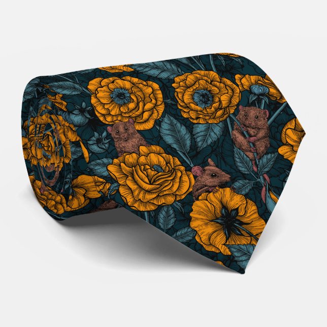 Gravata A festa dos camundongos em laranja e azul (Rolled)