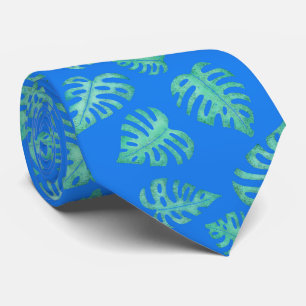 Gravata A Monstera das Aquarelas sai de azul brilhante