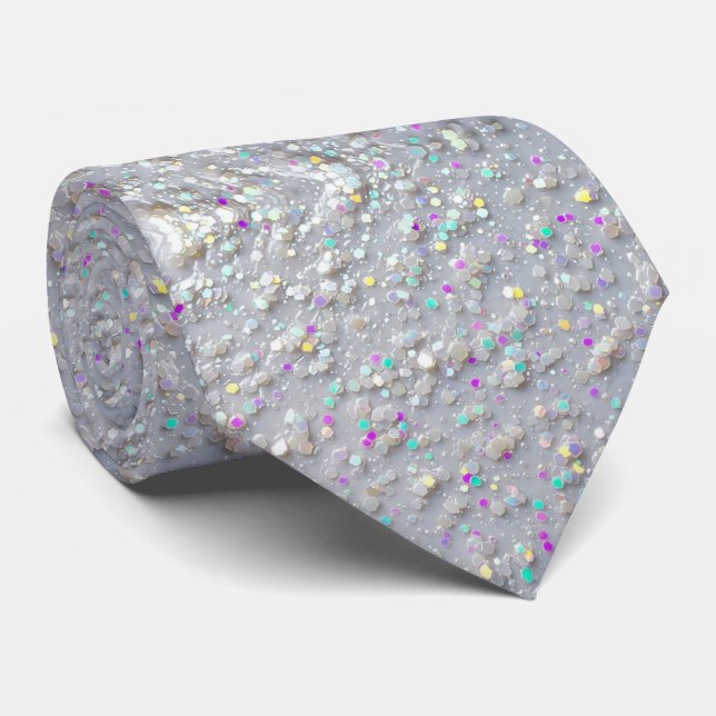Gravata AB Branco Glitter Falso + Seda | Luxo Gentleman's (Rolled)