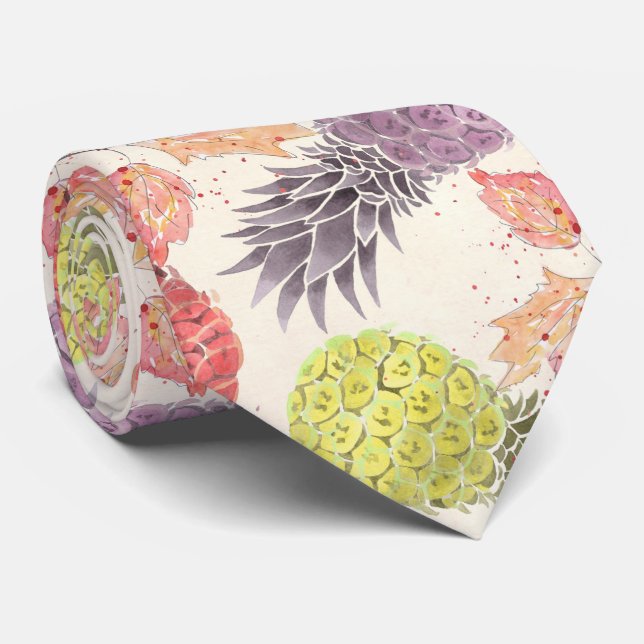 Gravata Abacaxi, casal doce, fruta, aquarela (Rolled)