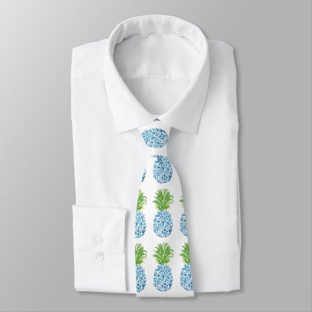 Gravata Abacaxi Chinoiserie Blue White Preppy (Amarrado)