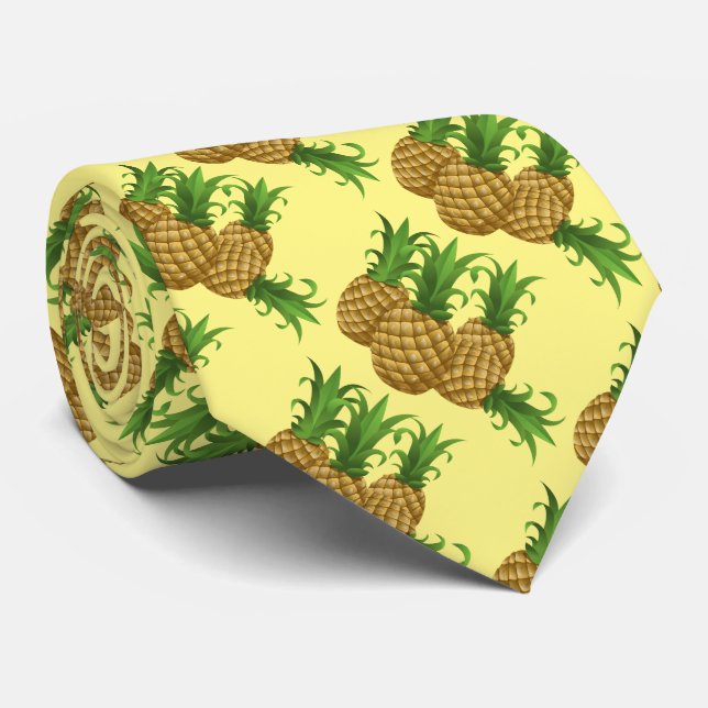 Gravata Abacaxi tropical padrão havaiano Aloha (Rolled)