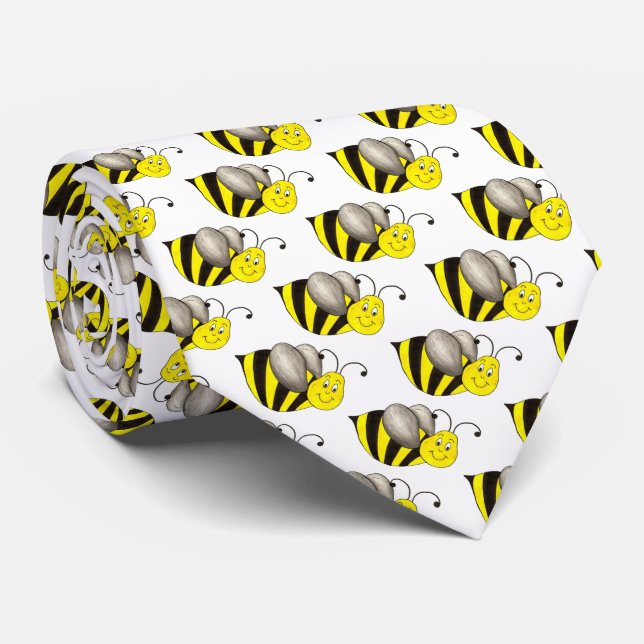 Gravata Abelhas de Cartoon Amarelo Preto Insetam Torneiras (Rolled)