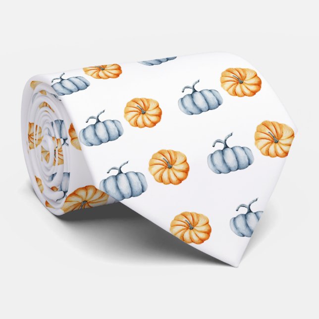 Gravata Abóbora-de-Ação de Graças cor-de-água laranja e az (Rolled)