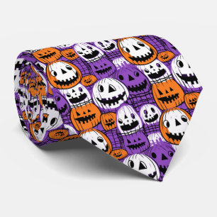 Gravata Abóbora de Halloween - Roxo, Laranja, Branco