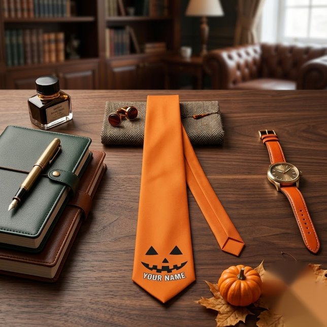 Gravata Abóbora Laranja Personalizada de Halloween Seu Nom (Criador carregado)