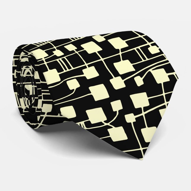 Gravata Abstrato 111211 - Creme em preto (Rolled)