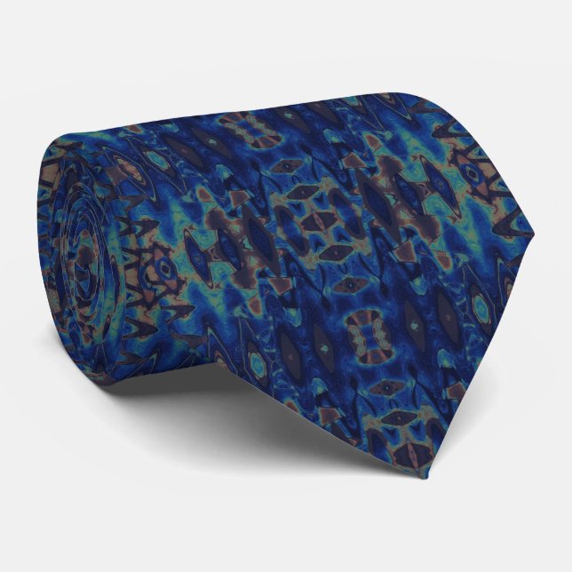 Gravata Abstrato Art Blue Sine Waves Patterno Coletor (Rolled)