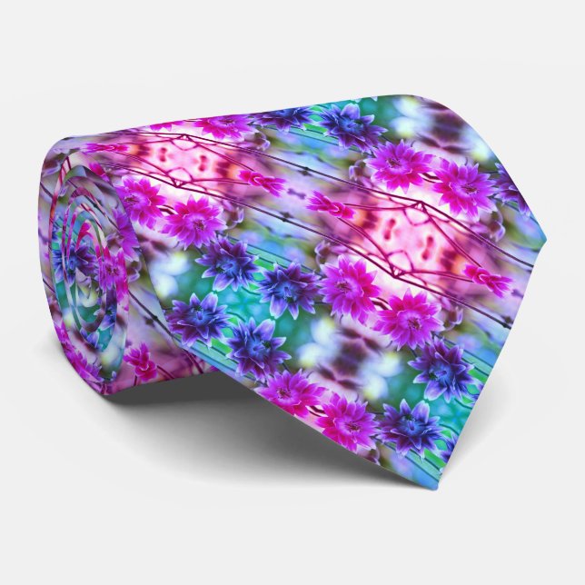 Gravata Abstrato-Arte De Par De Flor Vermelho E Branco (Rolled)