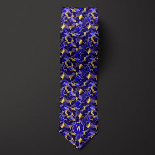Gravata Abstrato azul e Dourado