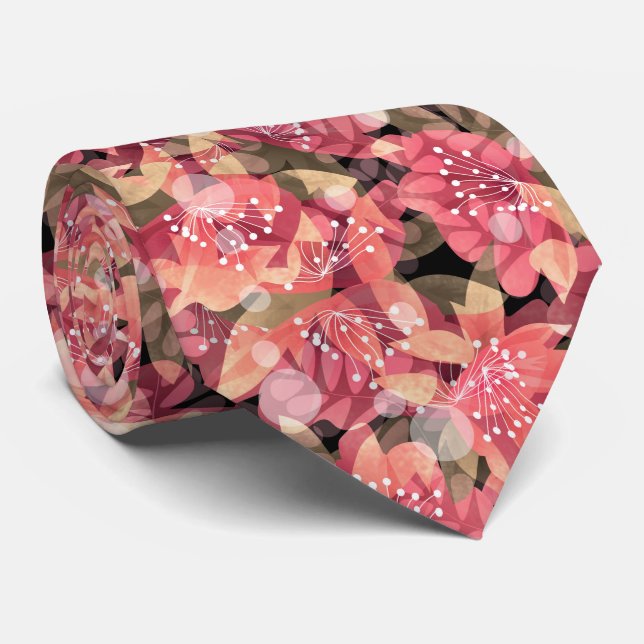Gravata Abstrato belas flores cor-de-rosa, design floral (Rolled)