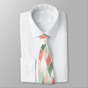 Gravata Abstrato Branco Menta Creme Verde Vermelho