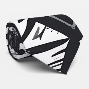 Gravata Abstrato de Arte Geométrica Tribal Preta e Branca