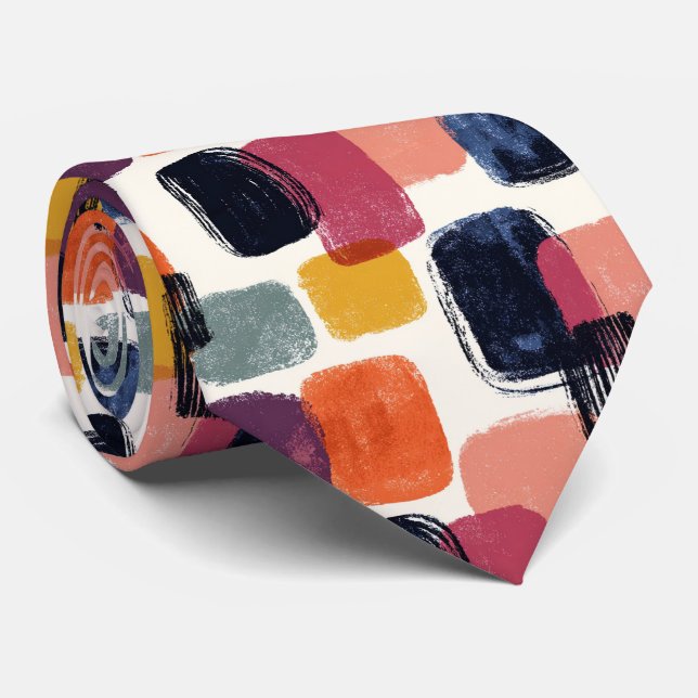 Gravata Abstrato de Boho Moderno - Cor Retroativa Negrito (Rolled)