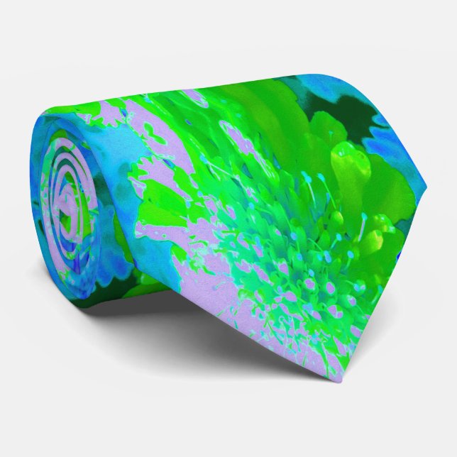 Gravata Abstrato - Flor retrógrado na Lavanda e no Verde l (Rolled)