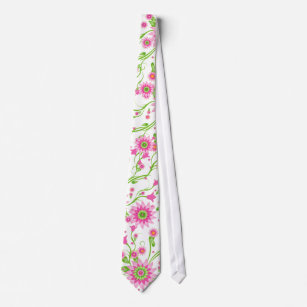Gravata Abstrato Floral cor-de-rosa e verde Design