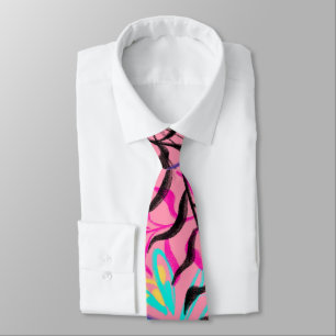 Gravata Abstrato Floral Pastéis Monogramas Necktie