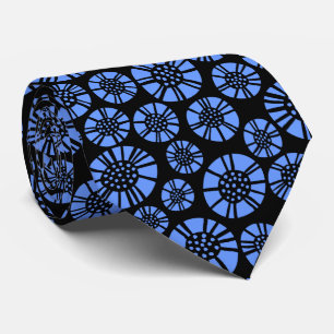 Gravata Abstrato Flores 031023 - Baby Blue on Black (Azul