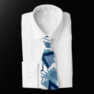 Gravata abstrato Luxe dos anos 80 Turquesa e formas azui