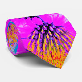 Gravata Abstrato Macro Rosa Quente e Amarelo Coneflower