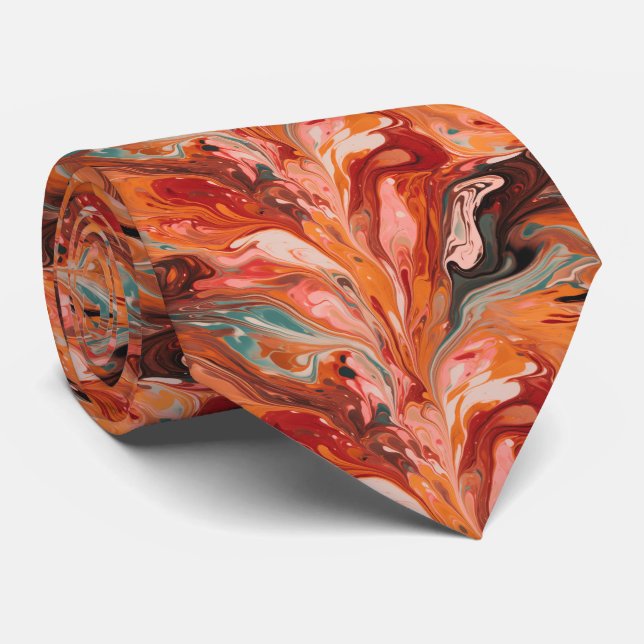 Gravata Abstrato Marble Red Neck (Rolled)