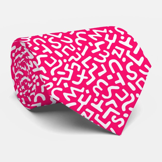Gravata Abstrato Pattern 170822 - Branco em vermelho neon (Rolled)