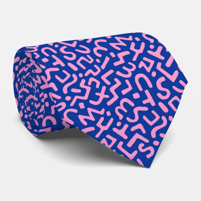Gravata Abstrato Pattern 170822 - Rosa no Marinho Blue (Rolled)