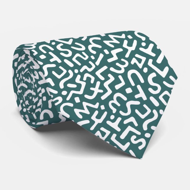 Gravata Abstrato Pattern 170822 - White on Moss Green (Rolled)