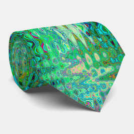Gravata Abstrato - Retrô de Mosaico Verde Colorido