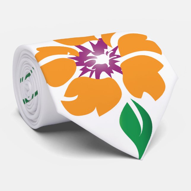 Gravata Abstrato Solteiro Laranja Flor e Folha (Rolled)