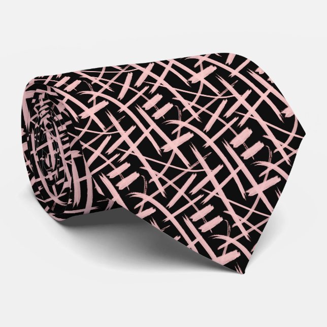 Gravata Abstrato Strokes 020524 - Faded Pink and Black (Tr (Rolled)