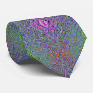 Gravata Abstrato Trippy Purple, Orange e Green Butterfly