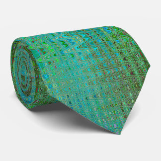 Gravata Abstrato Verde e Azul Ondas de Boomerang Retro